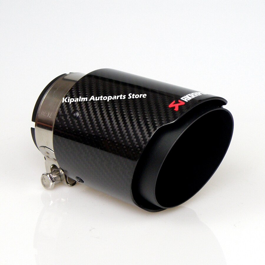 Universal Akrapovic Carbon Fibre Exhaust Pipe Muffler Tip Glossy Twill Cover + Black Coated Stainless Steel