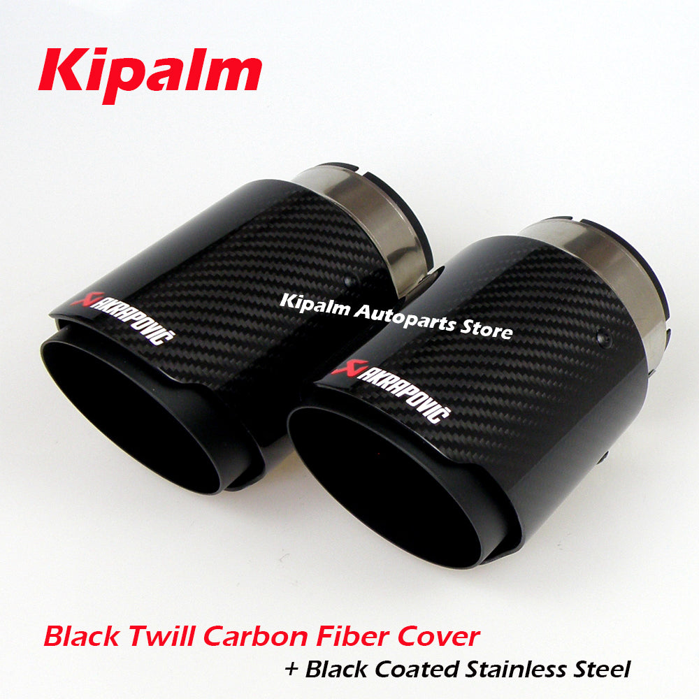 Universal Akrapovic Carbon Fibre Exhaust Pipe Muffler Tip Glossy Twill Cover + Black Coated Stainless Steel