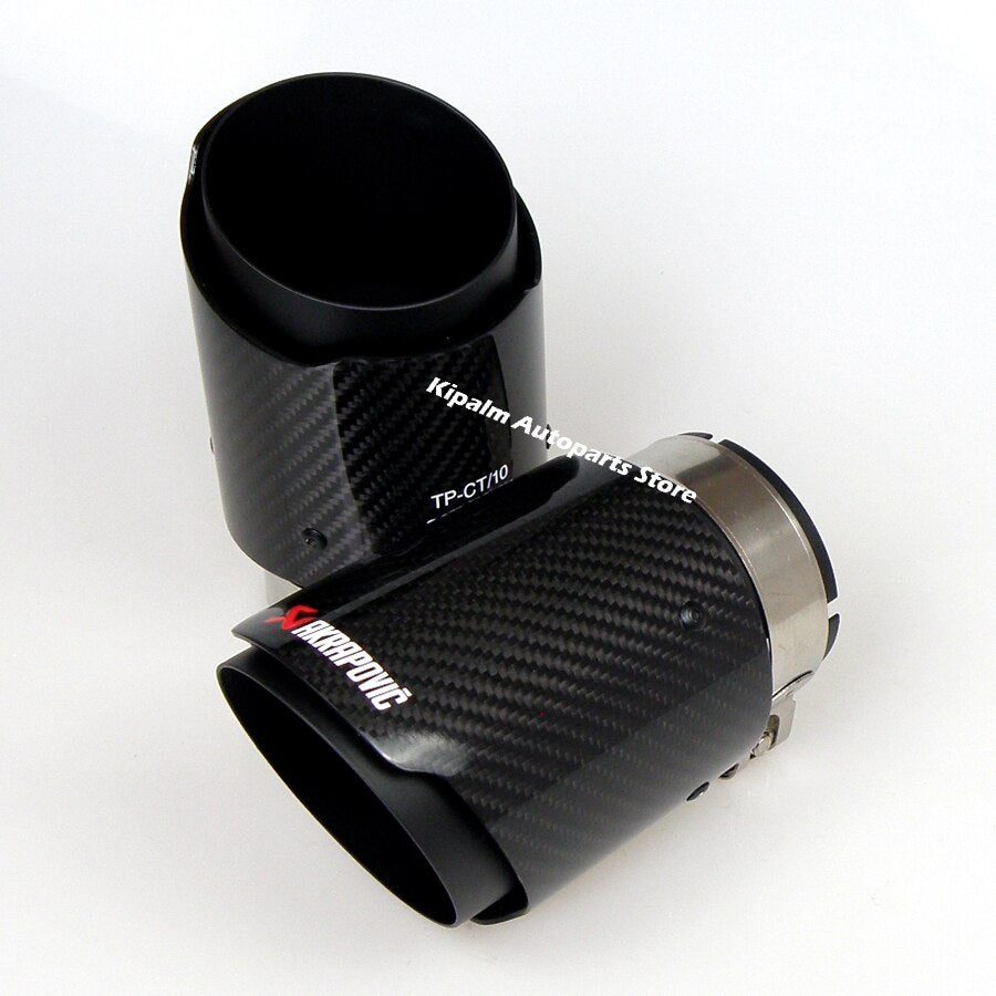 Universal Akrapovic Carbon Fibre Exhaust Pipe Muffler Tip Glossy Twill Cover + Black Coated Stainless Steel
