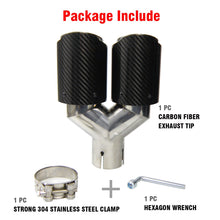 Load image into Gallery viewer, Dual Carbon Fiber 304 Stainless Steel Universal Auto Exhaust Tip Muffler Double End Pipe for BMW BENZ VW Golf TOYOTA