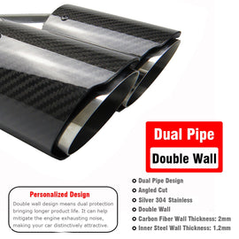 Dual Carbon Fiber 304 Stainless Steel Universal Auto Exhaust Tip Muffler Double End Pipe for BMW BENZ VW Golf TOYOTA