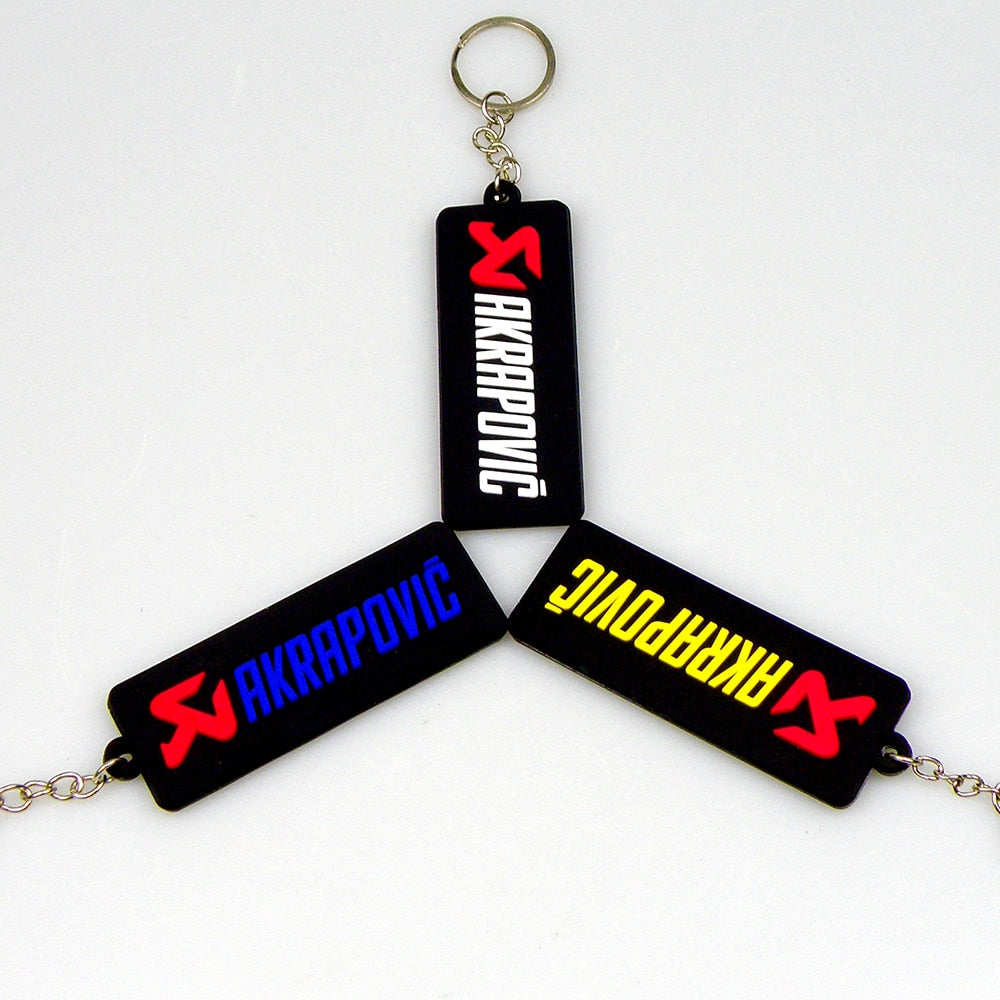 NEW 3D Rubber Keychain Akrapovic Double sided Keyring Car Motorcycle Bike Akrapovic Logo Soft Rubber keychain for wholesale