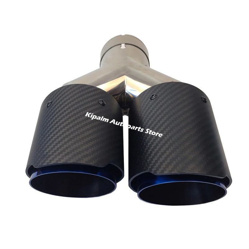 Dual Carbon Fiber Stainless Steel Burnt Blue Universal Auto AK Exhaust Tip Double End Pipe for BMW BENZ VW Golf AK Logo