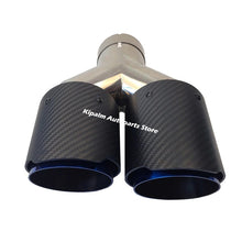 Load image into Gallery viewer, Dual Carbon Fiber Stainless Steel Burnt Blue Universal Auto AK Exhaust Tip Double End Pipe for BMW BENZ VW Golf AK Logo