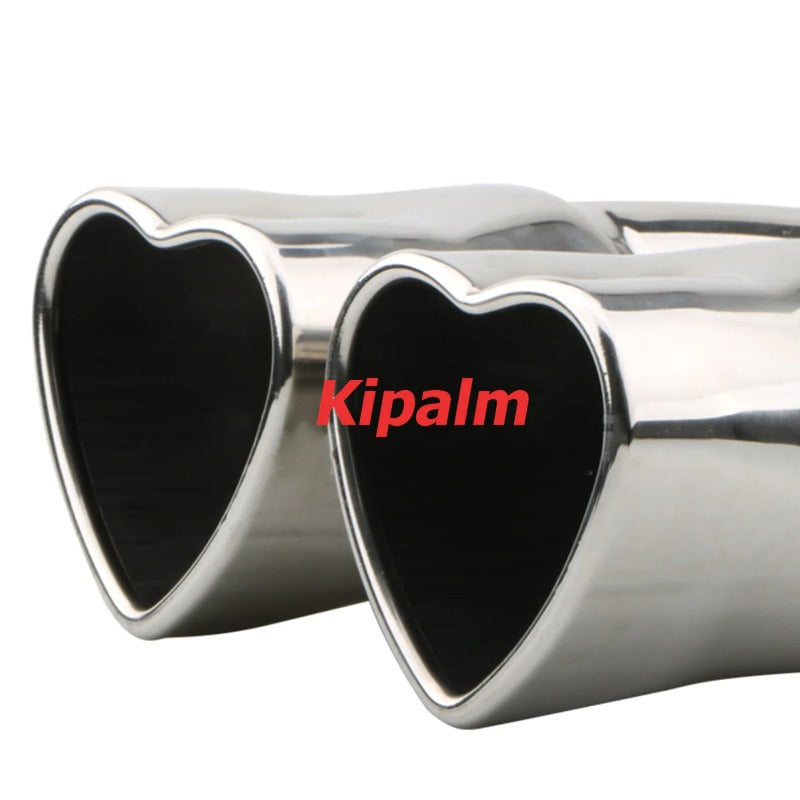 1PC Universal Dual Exhaust Pipe Muffler Bolt-On Heart Shape Straight Edge Stainless Steel Outlet Nozzle