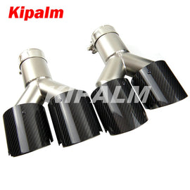 Kipalm Y-shape Dual-outlet Exhaust Pipe Four Slot Glossy Carbon Fiber Cover Stainless Steel Universal Auto End