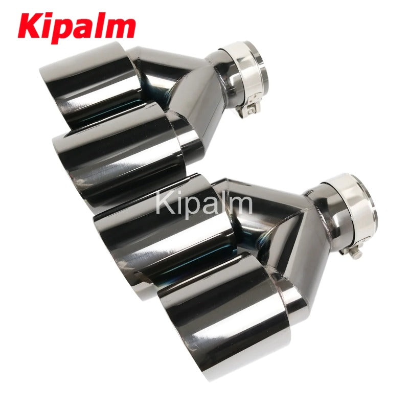 1 Pair Dual Y Shape Universal Car Exhaust Muffler End Tips Black Stainless Steel Pipe Toyota BMW