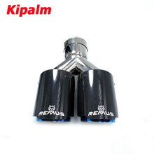 Load image into Gallery viewer, Dual Pipes Equal Length Remus Sport Glossy Carbon Fiber Exhaust Muffler Tips Glossy Blue Inner Pipe for BMW AUDI