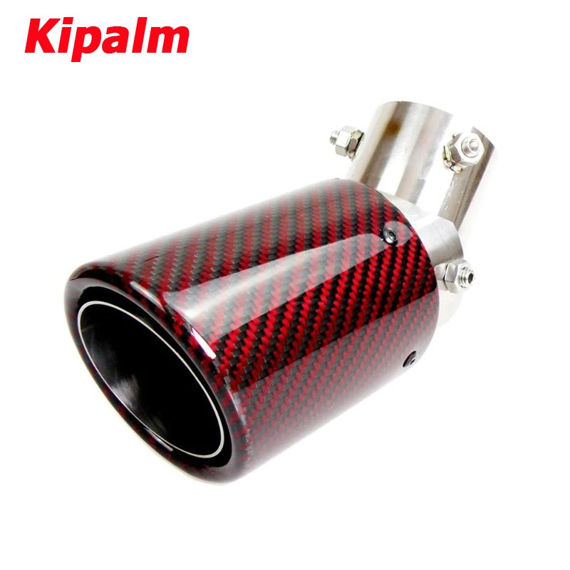 No Logo Angle Adjustable Exhaust Tip Curly Edge Red Carbon Fiber Muffler Tip for Toyota Honda Nissan