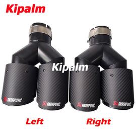 Dual Carbon Fiber + Black Stainless Steel Universal Akrapovic Exhaust Tip Double End Pipe for BMW BENZ VW Golf TOYOTA