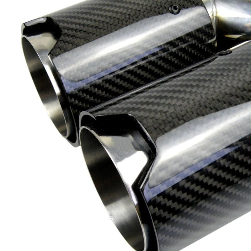 Dual Carbon Fiber 304 Stainless Steel Universal M Performance Exhaust Tips End Pipes Muffler Tips for BMW No Logo