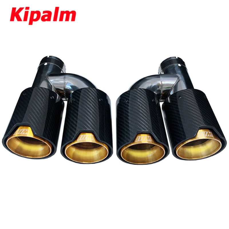 BMW Series h-Style Dual Carbon Fiber Gold Stainless Steel Universal M Performance Exhaust Pipe End Pipes Muffler Tips