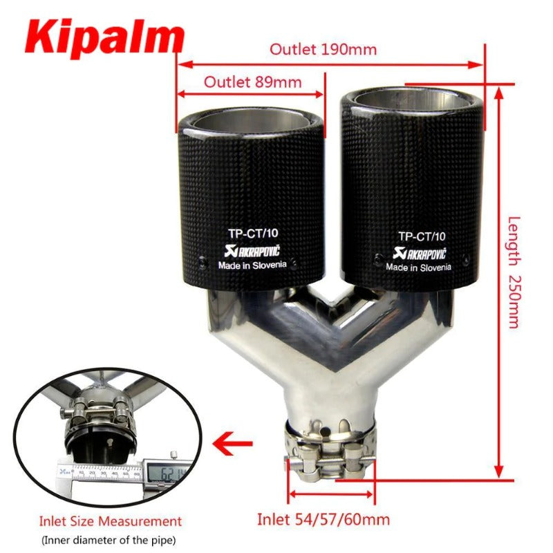 1Pair Universal Auto Akrapovic Dual Exhaust Tip Curly Edge Carbon Fiber Stainless Steel End Pipe
