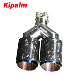 1 piece Dual Pipe Y Style Forged Carbon Fiber + Burnt Blue Stainless Steel Exhaust Muffler Tips Double End Pipe for BMW BENZ VW