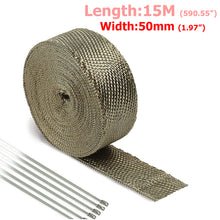 Load image into Gallery viewer, 5M 10M 15M Motorcycle Exhaust Heat Wrap Roll with Stainless Ties Fiberglass Heat Shield Tape