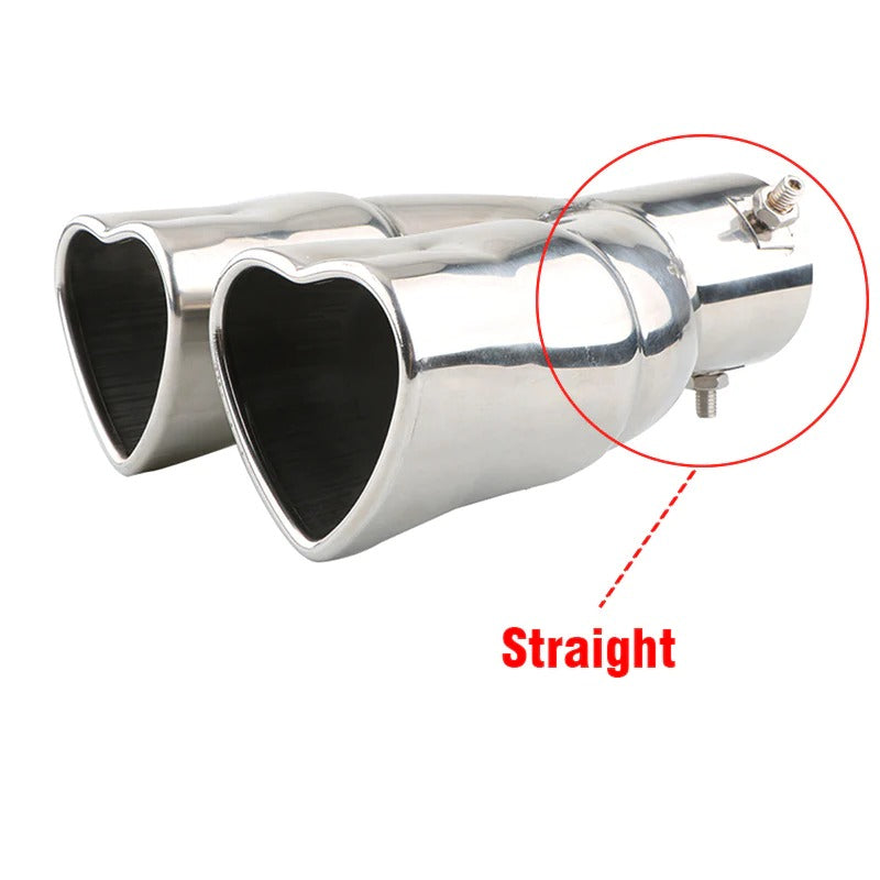 1PC Universal Dual Exhaust Pipe Muffler Bolt-On Heart Shape Straight Edge Stainless Steel Outlet Nozzle