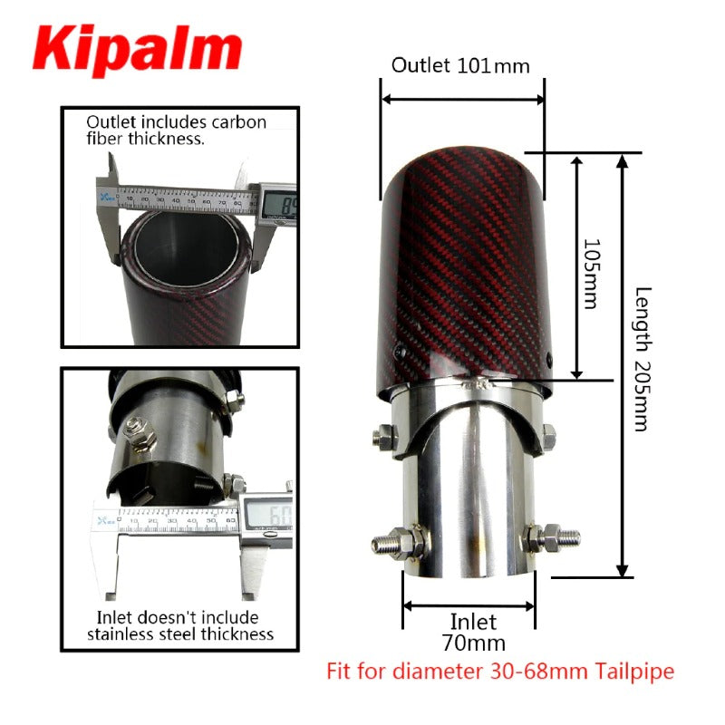 Kipalm Red Angle Adjustable Akrapovic Tips Carbon Fibre Car Exhaust Pipe Curly Edge muffler for Kicks Livina Juke Sentra Teana