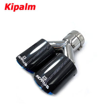 Load image into Gallery viewer, Dual Pipes Equal Length Remus Sport Glossy Carbon Fiber Exhaust Muffler Tips Glossy Blue Inner Pipe for BMW AUDI