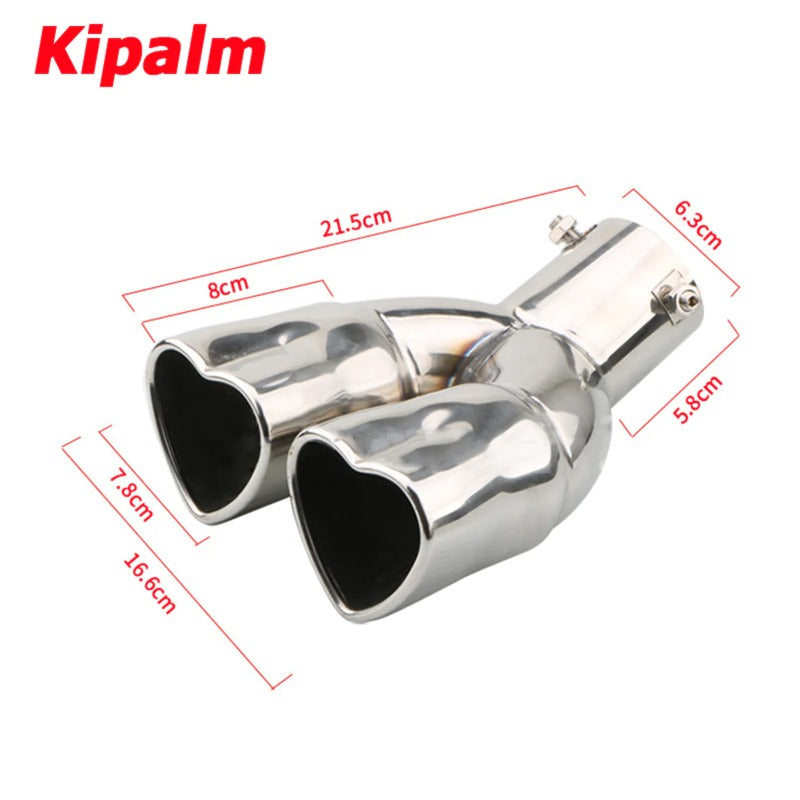 1PC Universal Dual Exhaust Pipe Muffler Bolt-On Heart Shape Straight Edge Stainless Steel Outlet Nozzle