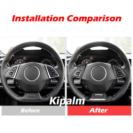 Dry Carbon Fiber Steering Wheel Button Decoration Cover Frame Sticker for Chevrolet Camaro 2016-2019