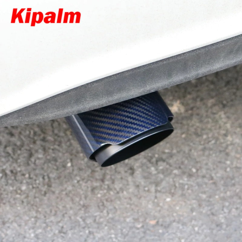 Unique Blue Carbon Fibre with Black Coated T304 Stainless Steel Tips Car Exhaust Pipe Muffler Tip Glossy Twill Carbon Fiber