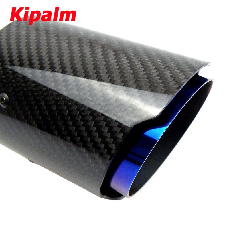 Glossy Twill Carbon Fibre Car Exhaust Tip Burnt Blue Stainless Steel Muffler Tip Tail Pipe For BMW BENZ AUDI Car Accessories