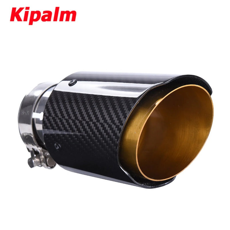 1PC Universal Golden Inner Pipe Glossy Black Twill Carbon Fiber Exhaust Muffler Tip Tail Pipe For BMW BENZ AUDI Without Logo