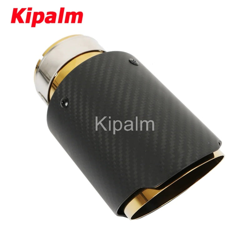 Matte Carbon with Gold Pipe Exhaust Muffler Tip Exhaust End Pipe Tail Pipe Tip with AK Logo