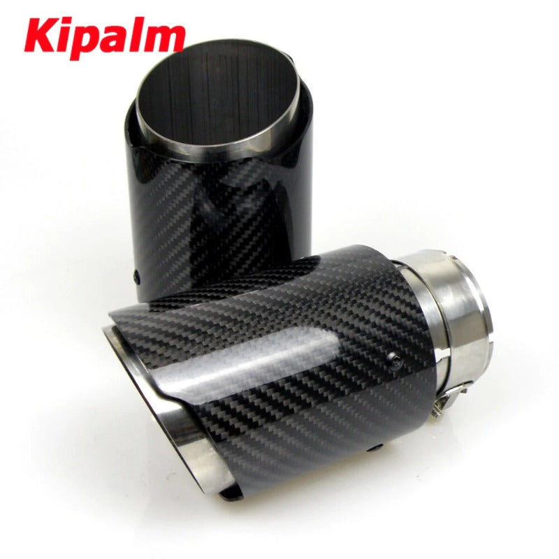 1PC Free Shipping Universal Style Glossy Carbon Fiber + 304 Stainless Steel Exhaust Muffler Tip Without Logo