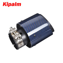 Load image into Gallery viewer, Unique Blue Carbon Fibre with Black Coated T304 Stainless Steel Tips Car Exhaust Pipe Muffler Tip Glossy Twill Carbon Fiber