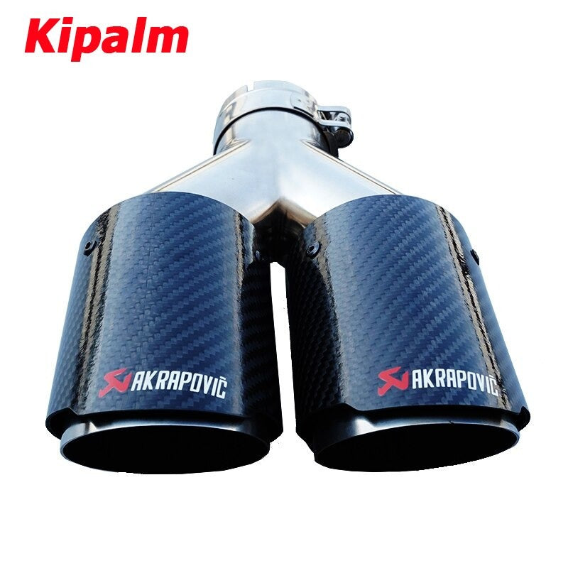Dual Carbon Fiber + Stainless Steel Universal Auto Akrapovic Exhaust Tip Double End Pipe for BMW BENZ VW Golf Car Accessories
