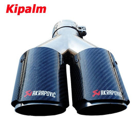 Dual Carbon Fiber + Stainless Steel Universal Auto Akrapovic Exhaust Tip Double End Pipe for BMW BENZ VW Golf Car Accessories