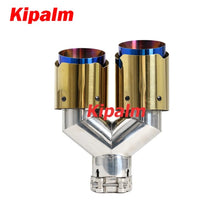 Load image into Gallery viewer, 1PC Universal Golden Dual Burnt Blue Stainless Steel Exhaust Tip Double End Pipe for BMW BENZ VW Golf TOYOTA