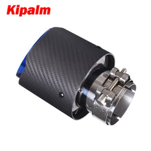 Load image into Gallery viewer, CARMON Twill Weave Matte Carbon Fiber Exhaust Pipe Straight Edge with Blue Burnt Stainless Steel Muffler Tip Tailpipe