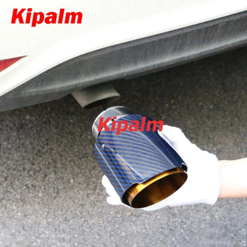 Unique Blue Carbon Fibre Car Exhaust Pipe Muffler Tip Glossy Twill Gloden T304 Stainless Steel Tips