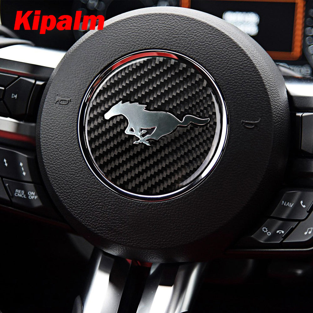 Mustang Real Carbon Fiber Steering Wheel Emblem for Ford Mustang Car Stickers Car-Styling 2015-2018 Mustang Stickers Accessories