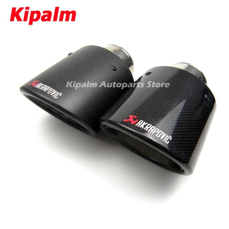 1pcs Universal Oval Slanted Akrapovic Carbon Fibre Car Exhaust Pipe Muffler Tip Glossy Black Carbon Fiber Curly Edge