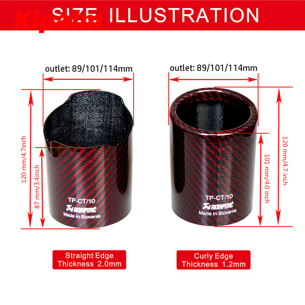 1pcs Red Twill Weave Akrapovic Authentic 3K Cover Muffler Pipe Tip Cover Housing Universal Exhaust Carbon Fiber Case