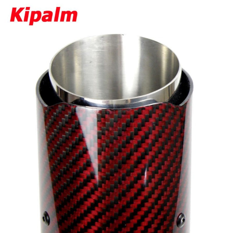 Car Universal No Logo Angle Adjustable Carbon Fibre Exhaust Tip Straight Edge Red Carbon Fiber Muffler Tip For Toyota Honda