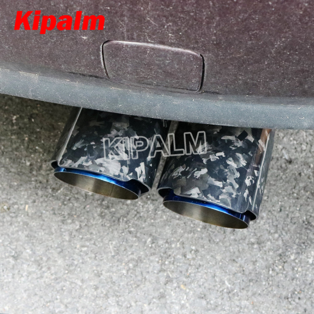 1 piece Dual Pipe Y Style Forged Carbon Fiber + Burnt Blue Stainless Steel Exhaust Muffler Tips Double End Pipe for BMW BENZ VW