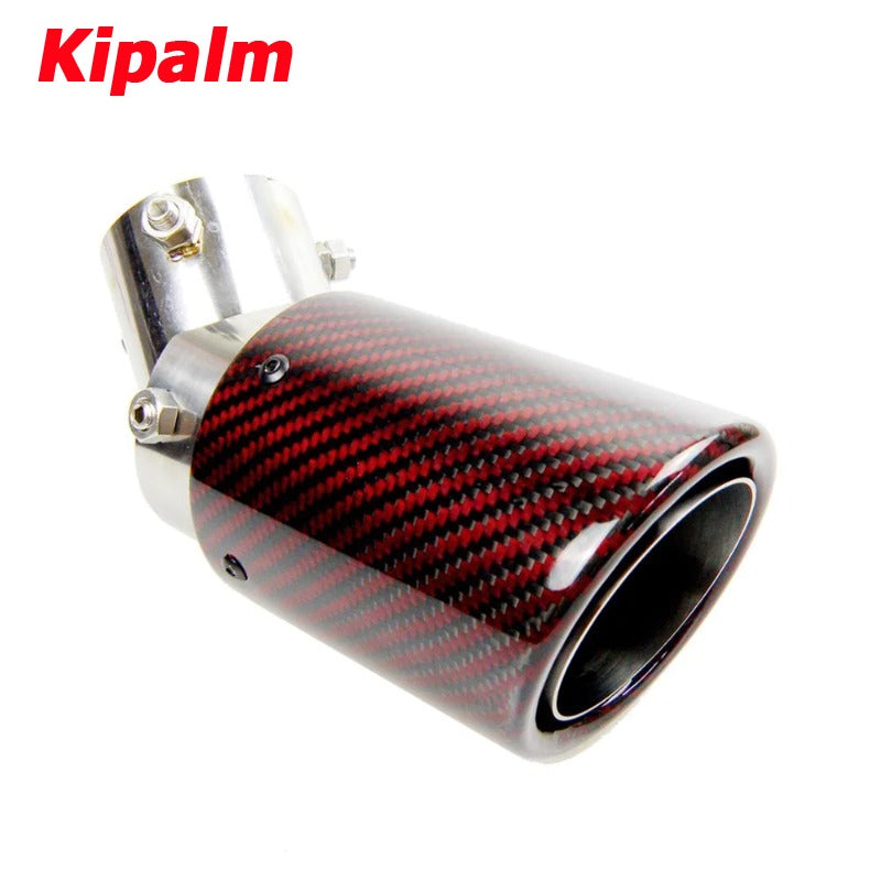 No Logo Angle Adjustable Exhaust Tip Curly Edge Red Carbon Fiber Muffler Tip for Toyota Honda Nissan