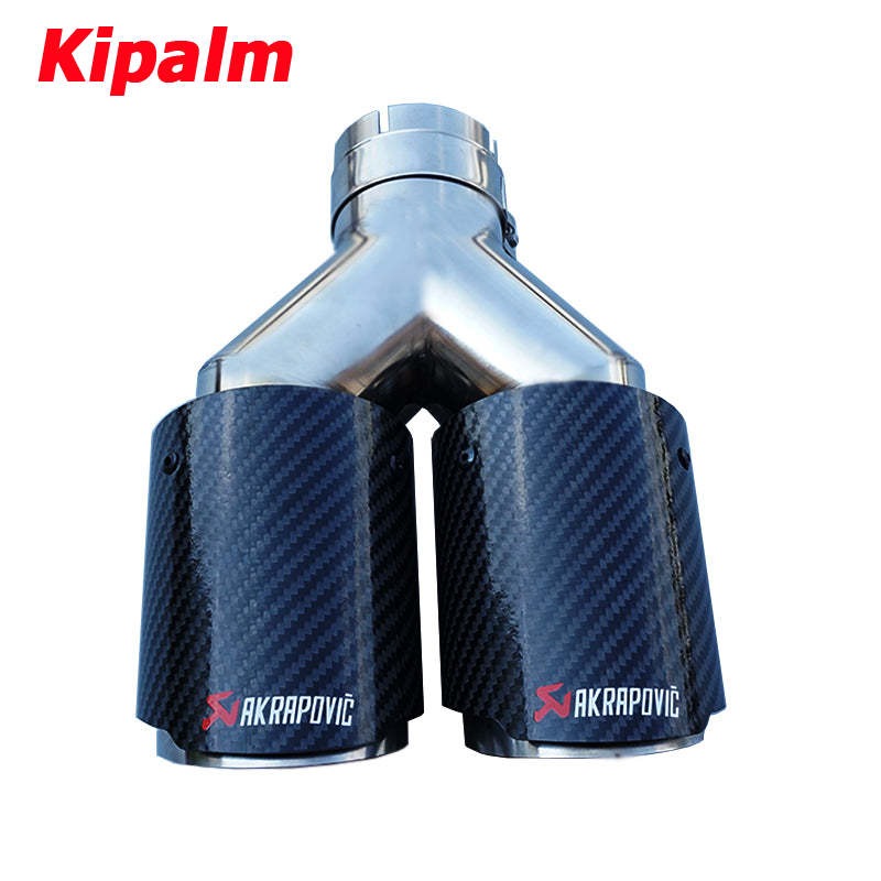 Dual Carbon Fiber + Stainless Steel Universal Auto Akrapovic Exhaust Tip Double End Pipe for BMW BENZ VW Golf Car Accessories