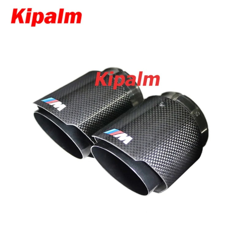 BMW M2 M3 M4 M5 M6 F87 F80 F82 F10 F12 Glossy Carbon Fiber M Performance Exhaust Tips with Black Stainless Steel 4pcs