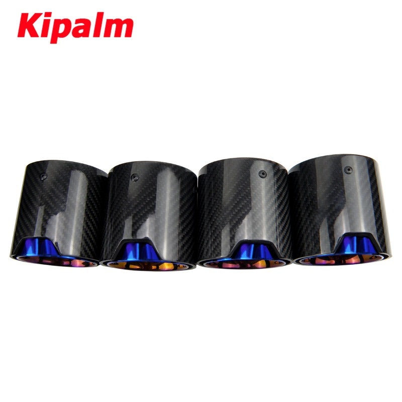 4 PCS Carbon Fiber Exhaust Tips Fit for BMW M5 F90 with Burnt Blue Inner Pipe and Gloss Cover