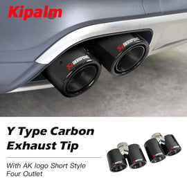 1PC3.5 inch Universal Curly Edge Dual Outlet Carbon Fiber Exhaust Pipe Akrapovic Tip for BMW AUDI GOLF MAZDA