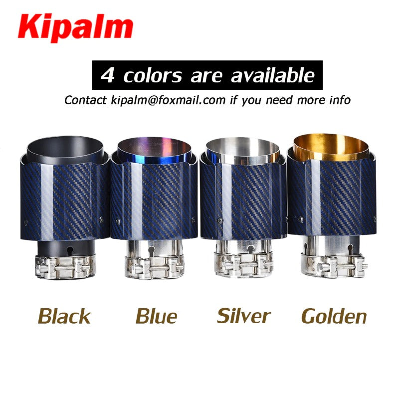 Unique Blue Carbon Fibre Car Exhaust Pipe Muffler Tip Glossy Twill Carbon Fiber Mirror-Polished T304 Stainless Steel Tips