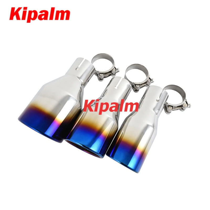 Universal Car Exhaust Pipe Tail Throat Stainless Steel Muffler Tips with Clamp Car Modification Parts Blue Burnt Color