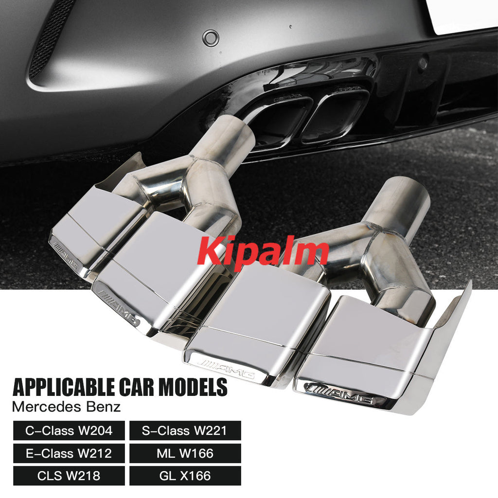 1Pair Stainless Steel Weld-on Square Dual Exhaust Pipe Mufflers for Benz W212 W204 W221 CLASS E/C/S with AMG Logo