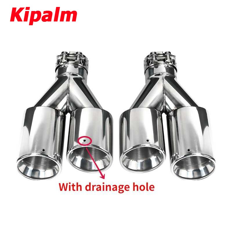 1 Pair Double-layer Polished Stainless Steel Dual Exhaust Tips Universal Car Curly Edge Muffler Tail Pipes