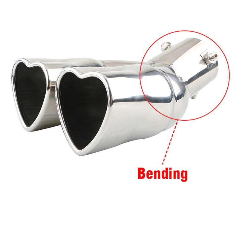 1PC Universal Dual Exhaust Pipe Muffler Bolt-On Heart Shape Straight Edge Stainless Steel Outlet Nozzle